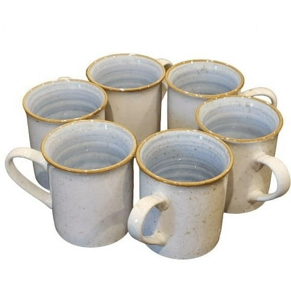 Ceramic Coffee Mug Set| Beach House Style, 6-Piece, White & Multicoloured Coastal Design, Microwave & Dishwasher Safe, Gift for Men & Women