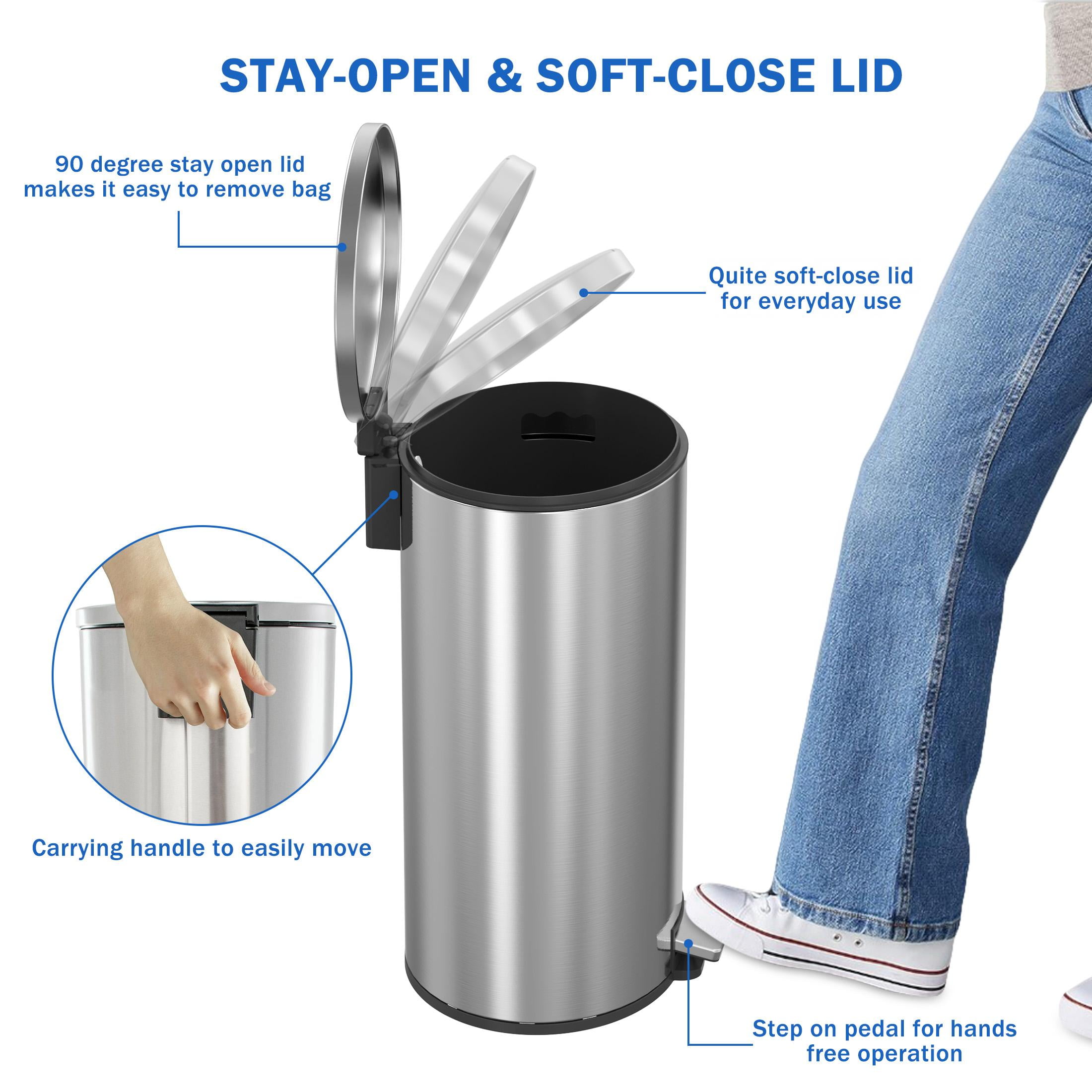 Better Homes & Gardens Kitchen Trash Can, 10.5 Gallon Stainless Steel Oval Step Garbage Bin with Soft Close Lid, Silver