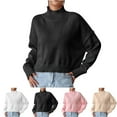 thumbnail image 4 of RYRJJ Women's Mock Turtleneck Cropped Sweater Long Sleeve Knitted Pullover Sweaters Trendy Fall Winter Basic Jumper Top(Pink,S), 4 of 4
