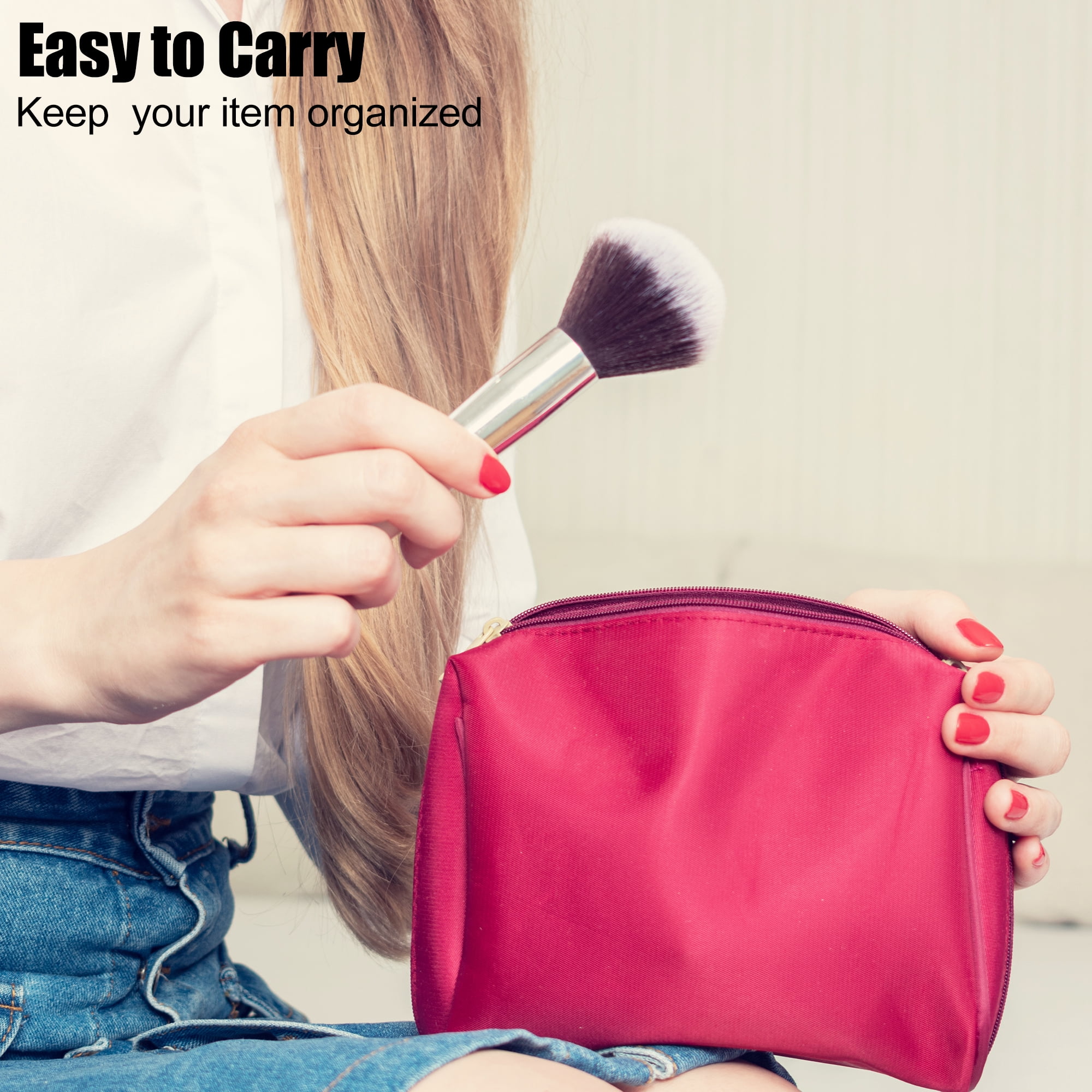 Unique Bargains Makeup Bag Travel Cosmetic Bags Zipper Beige Portable Makeup Organizer