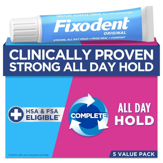 Adhesivo para dentaduras Fixodent Original Secure, 68 g (paquete de 5)