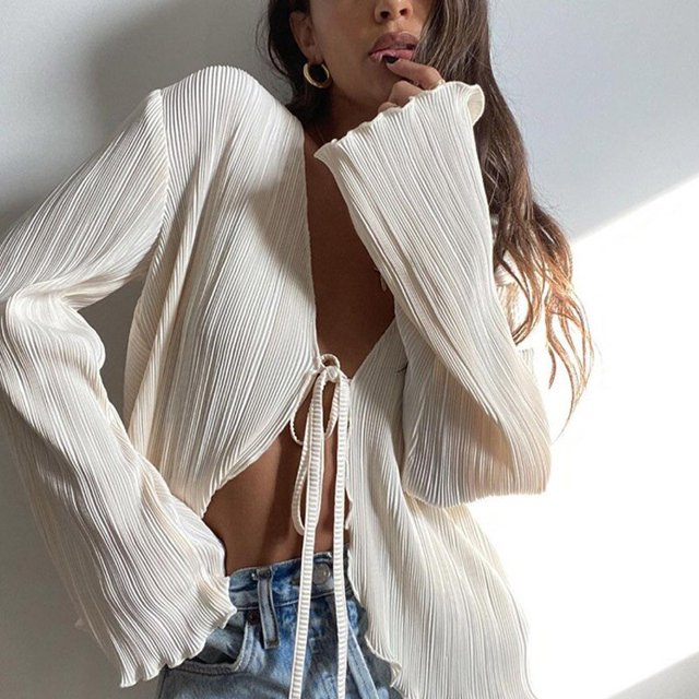 Conjunto de dos piezas de camisa plisada para mujer, pantalones de pierna ancha de cintura alta, traje informal elegante de manga larga para mujer, conjunto a juego Tan Jianjun unisex
