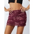 thumbnail image 3 of KelaJuan Women Mini Skirt, Low Waist Skirt Fine Mesh Flower Print Summer Skirt Clubwear for Daily Street, 3 of 6