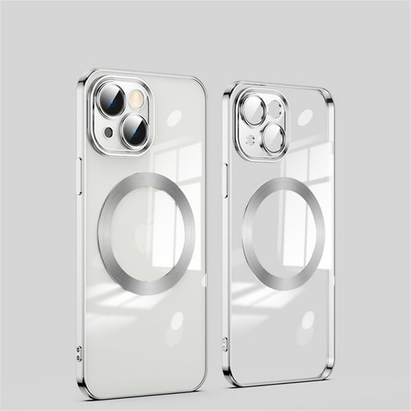 Magnetic Cover for Apple iPhone 14 6.1", iPhone 14 Clear Case with Magsafe, Shockproof Slim Non-Yellowing Clear Plating Phone Cover Case with Camera Lens Protector for iPhone 14 2022, Silver