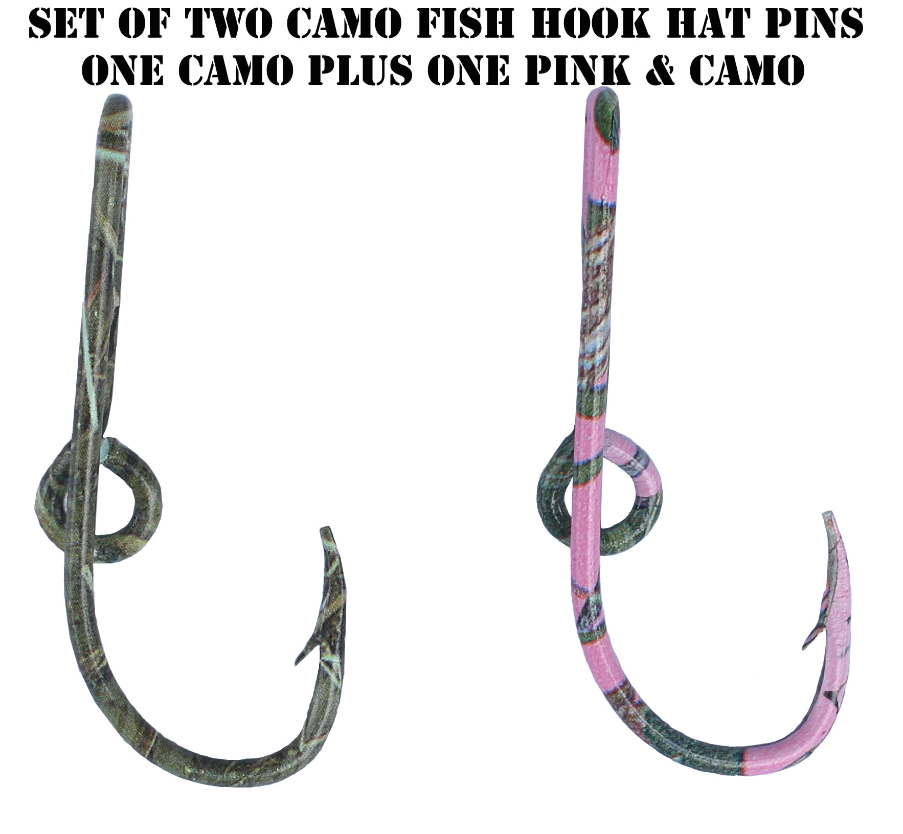 Custom Colored Eagle Claw Camo Hat Fish Hooks (Set of Two Hat Hook pins) One Camo and One Pink