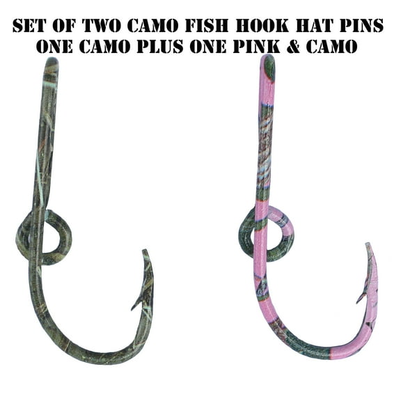 Custom Colored Eagle Claw Camo Hat Fish Hooks (Set of Two Hat Hook pins) One Camo and One Pink & Camo Hat Hook Clip