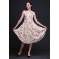 thumbnail image 2 of Bimba Pink Floral & Leaves Bird Bird Women Printed Knee Length Sleeveless Shift Summer Dress-Small, 2 of 6