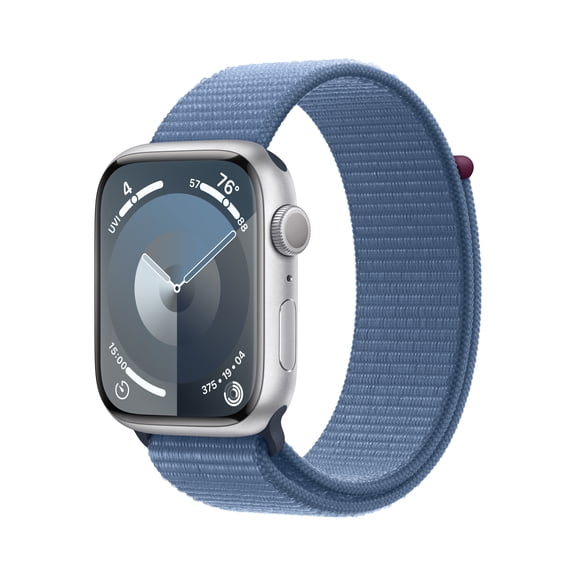 Apple Watch Series 9 With Blood Oxygen. GPS 45mm Silver Aluminum Case with Winter Blue Sport Loop.