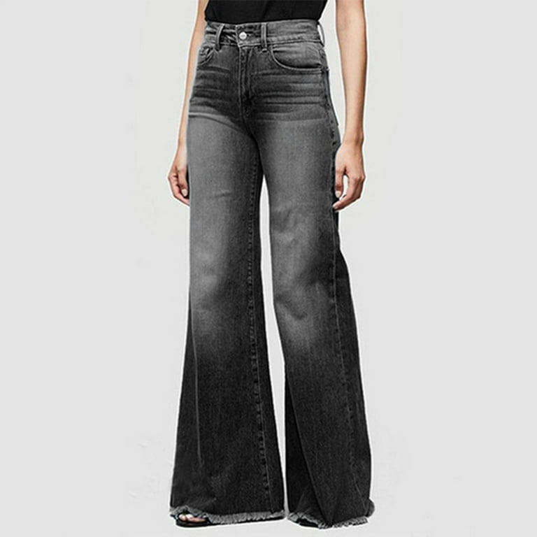 Denim Waist Women Hight Waisted Wide Leg Denim Jeans Stretch Slim Pants  Length Jeans 