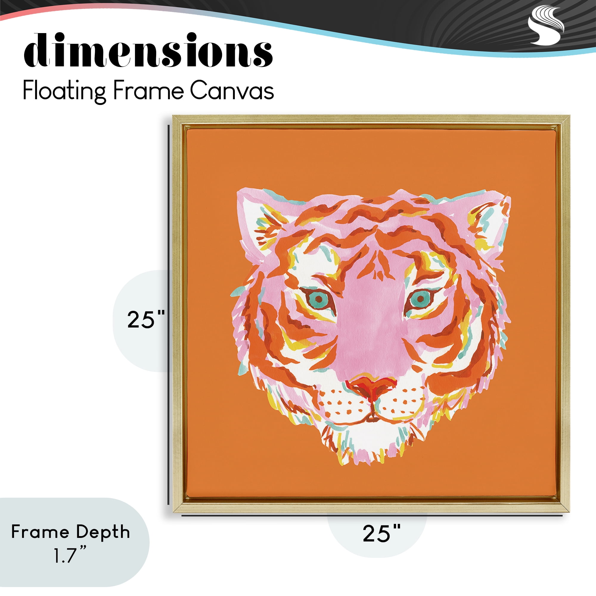 Stupell Industries Fun Bold Orange Tiger Gold Framed Floater Canvas Wall Art, design by Karolina Sato