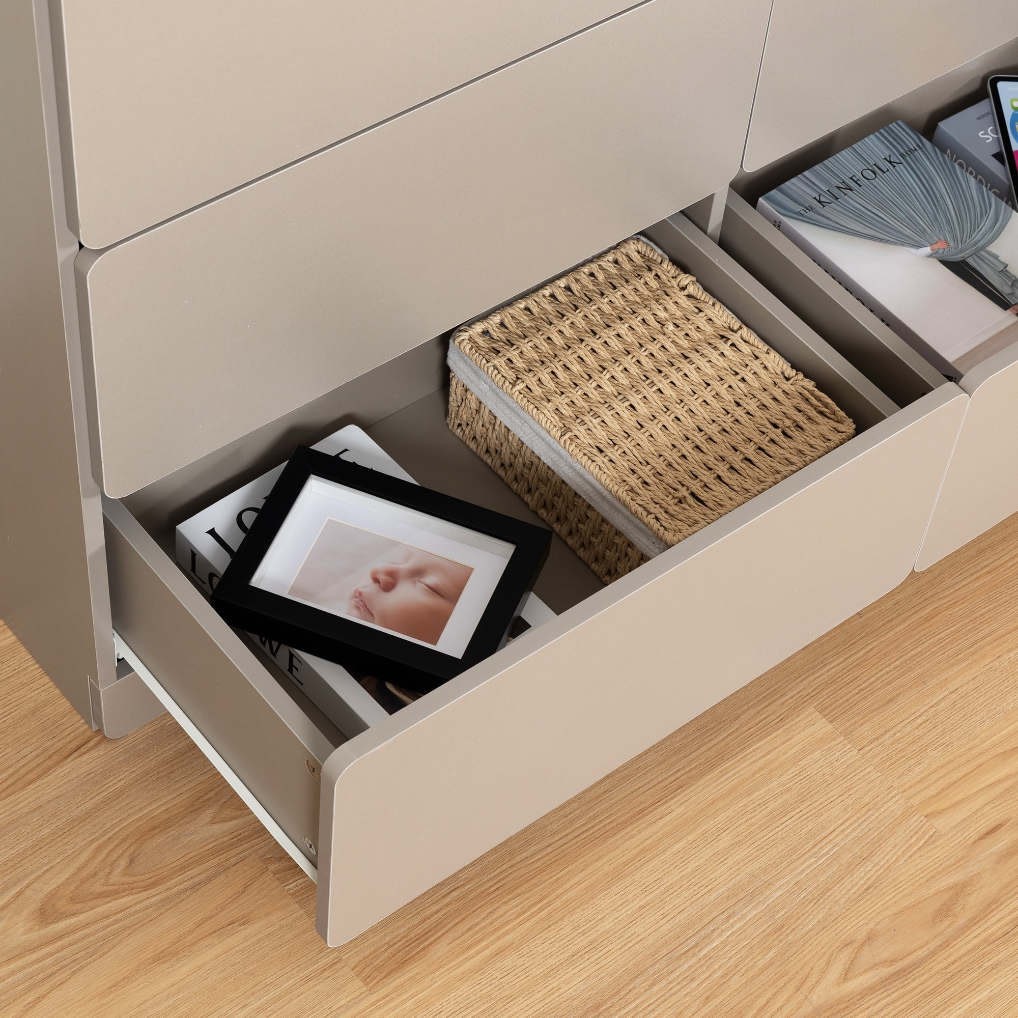 Demi Bonn 6 Drawer Double Dresser, Modern 6 Chest of Drawers with Deep Drawers, Wide Storage Organizer Cabinet for Living Room, Light Gray