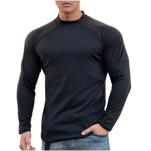 yillto Mens Workout Tee Mock Neck Pullover Long Sleeve Running Sport Shirt Base Layered Undershirts