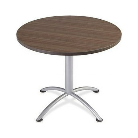 Iceberg iLand Round Hospitality Table Round Top - Powder Coated Silver Base - 1.13" Table Top Thickness x 36" Table Top Diameter - 29" Height - Assembly Required - Laminated, Teak - Particleboard
