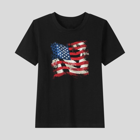 Frnrwgo Patriotic T-shirts for Boys American Flag Girls Clothes Independence Day Patriotic Tops 2-15 Years, Black