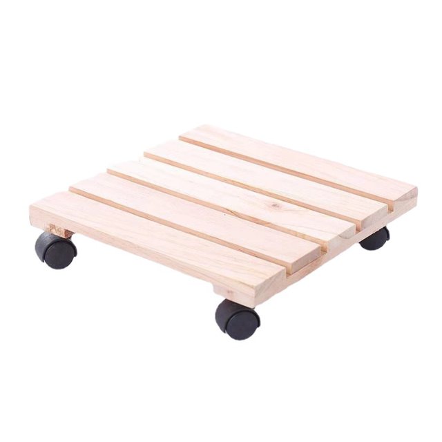 1 Pack 25x25 Rouleau de Pot de Fleurs à Roulettes Blanc Base Universelle Roue Amovible Grand Support Rectangulaire Épaissi Châssis Bas, Deux Roues en Bois avec Freins