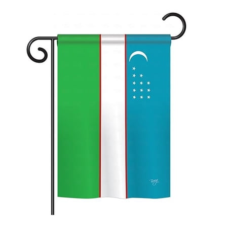 BD-CY-GS-108370-IP-BO-D-US15-BD 13 x 18.5 in. Uzbekistan Flags of the World Nationality Impressions Decorative Vertical Double Sided Garden Flag Set with Banner Pole