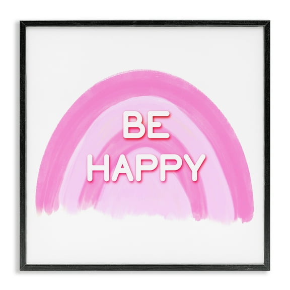 Stupell Industries Purple Be Happy Text & Numbers Painting Black Framed Art Print Wall Art, 12 x 12