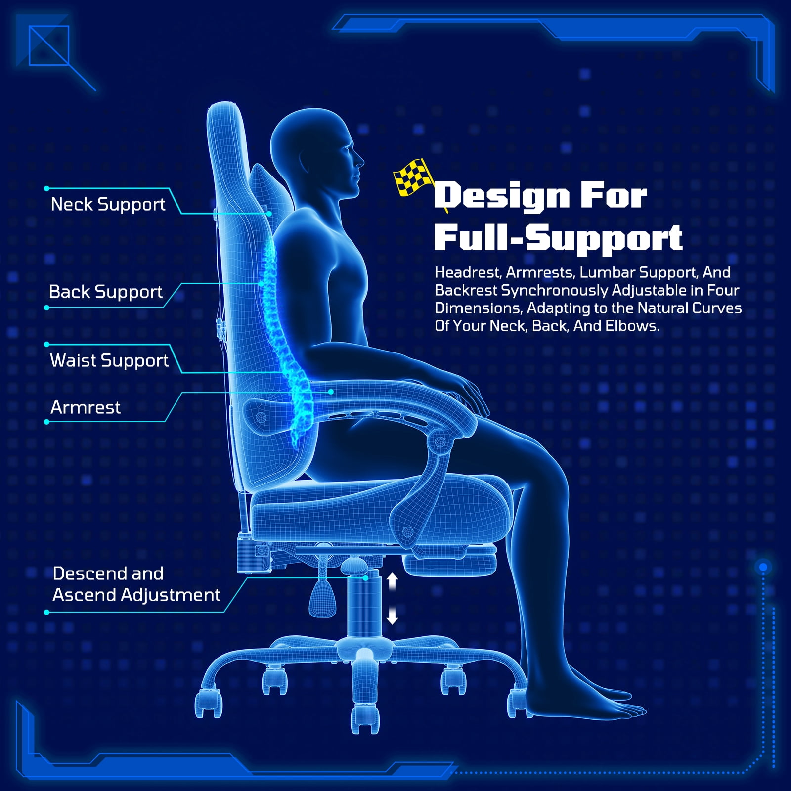 RSPGame Ergonomic Gaming Chairs for Adults,Pocket Spring Cushion,PU Leather Office Chairs with Lumbar Support and Retractable Footrest,Home and Office Computer Chairs-Yellow Racing