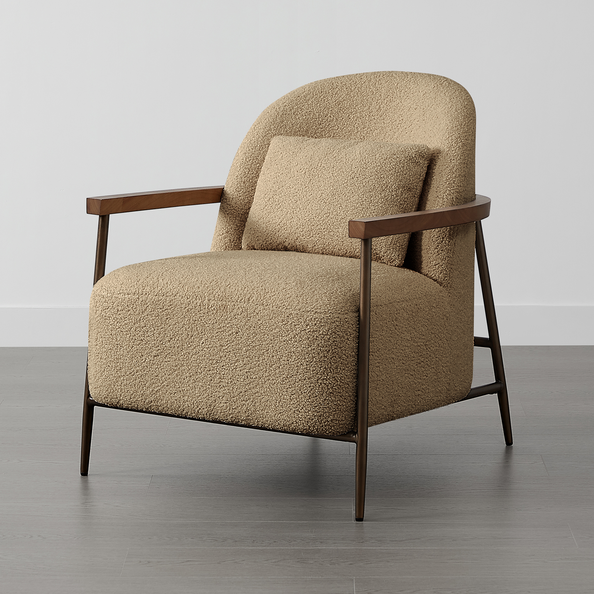 Spruce & Spring Modern Upholstered Faux Sherpa Accent Chair with Wood Arms and Metal Legs, Set of 2, Camel