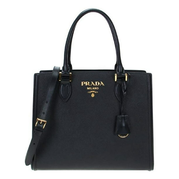 Prada Saffiano Lux Black Medium Satchel Handbag 1BA227 - Walmart.com