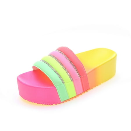 

Cathalem Summer One Word Drag Flash Drill Loose High Bottom Non Slip Outer Wear Thick Bottom Sandals S Slippers for Women Size 8 Purple 6.50