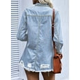 thumbnail image 6 of Chase Secret Women Button Denim Jacket Distressed Ripped Long Sleeve Jean Coat Petite, 6 of 7