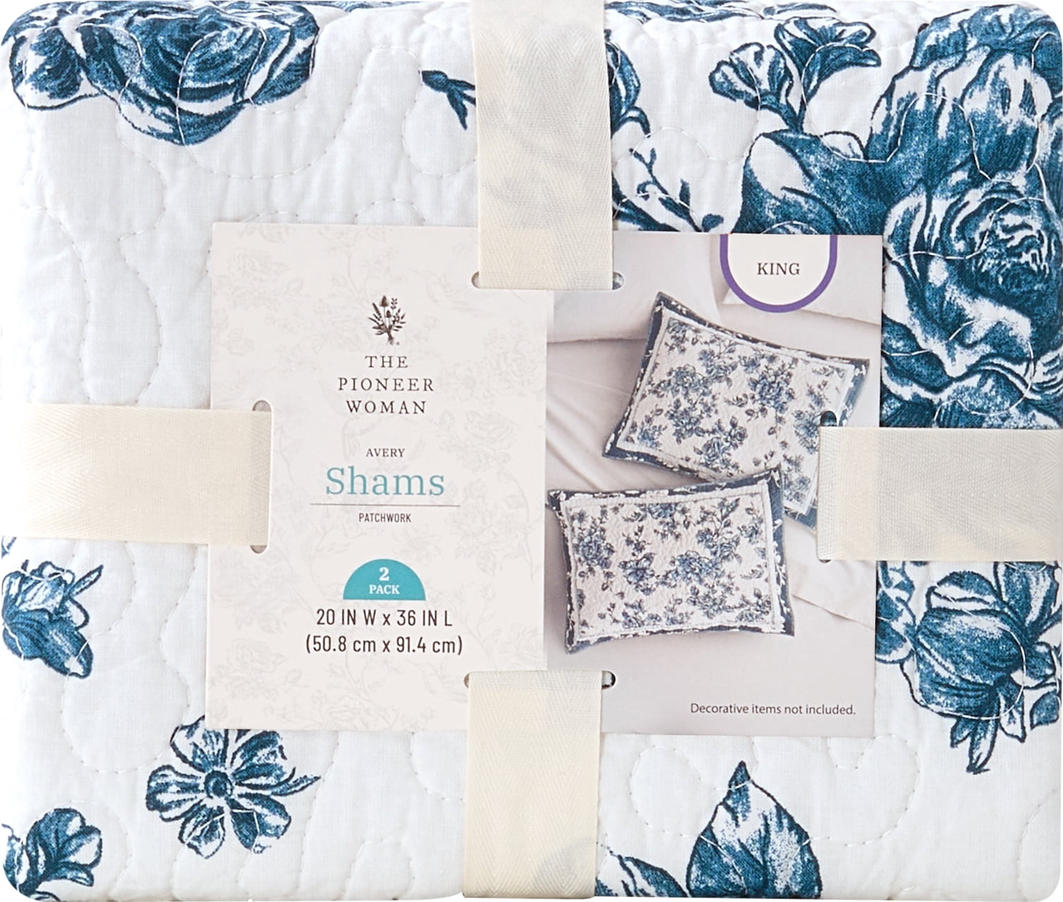 The Pioneer Woman Avery Cotton Patchwork Pillow Shams, King, Blue Dust, 2 Pack
