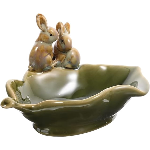 Jabonera de cerámica Barra de conejo Bandeja de jabón Soporte para caja de jabón Plato de jabón de conejito decorativo Ahorro de jabón Contenedor de esponja Tazón para llaves Plato de joyería 10 * 17