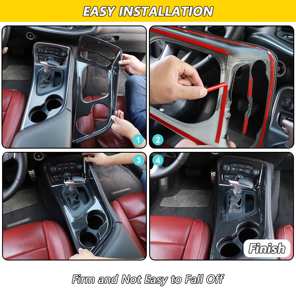 CheroCar Gear Shift Panel Trim Cover ABS for Dodge Challenger 2015-2023 Interior Accessories Carbon Fiber Black