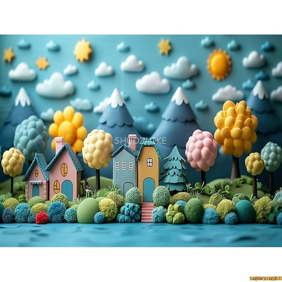 Adorable 3d Cartoon Photography Backdrops Props Birthday Party Banner Arch Balloons Joyous Candyland Sweetness Background TF-01