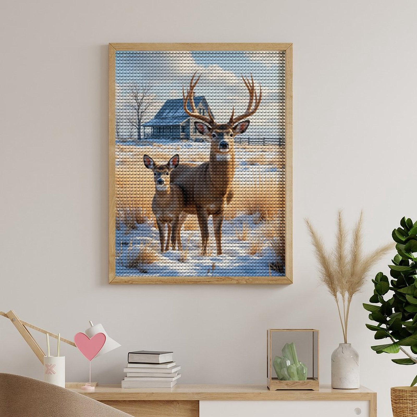 Diamond Art Kit for Adults, Deer Snow Cabin Winter Scene Diamond Painting for Adults Beginners, 5D DIY Diamond Art Painting Kits, Colorful Diamond Painting Craft for Home Decor 12x16