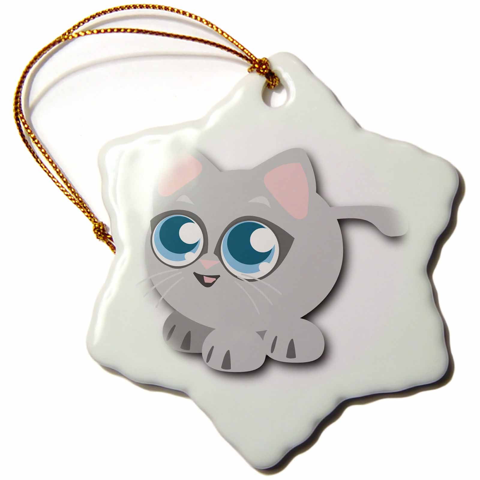 3dRose Cute Kawaii Grey Kitty Cat Kitten Snowflake Ornament, 3inch