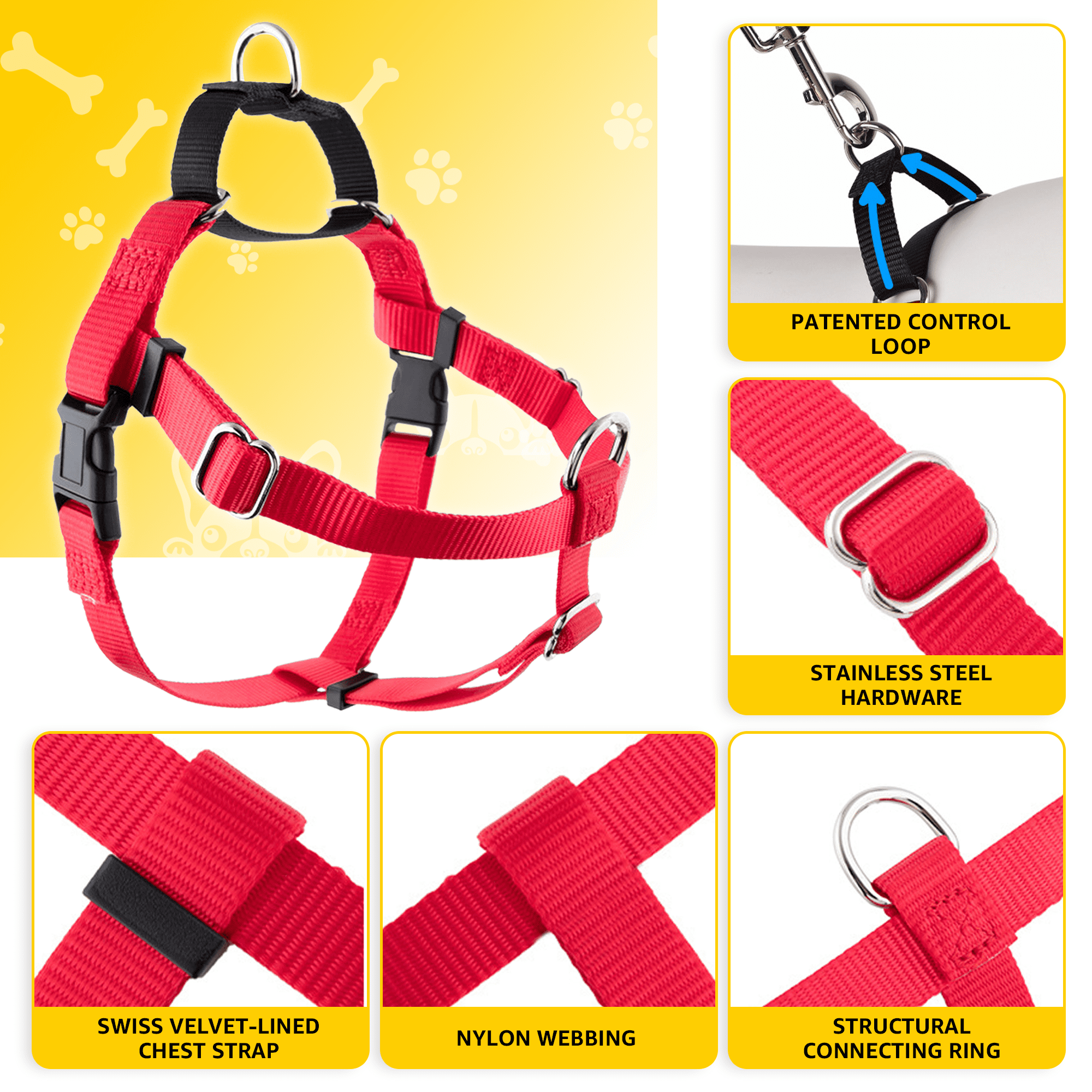 No-Pull Dog Harness and Leash Set, Front Clip Adjustable Vest with Handle for Control, Easy Walking Training(M,Red)