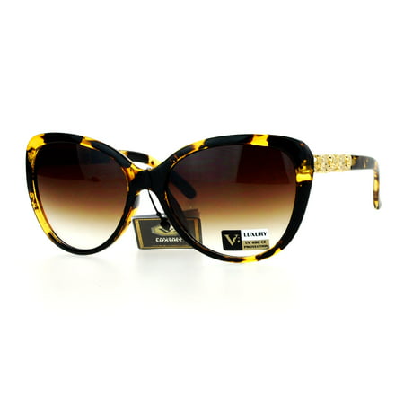 VG Eyewear Rose Metal Jewel Arm Oversize Cat Eye Sunglasses Tortoise Brown