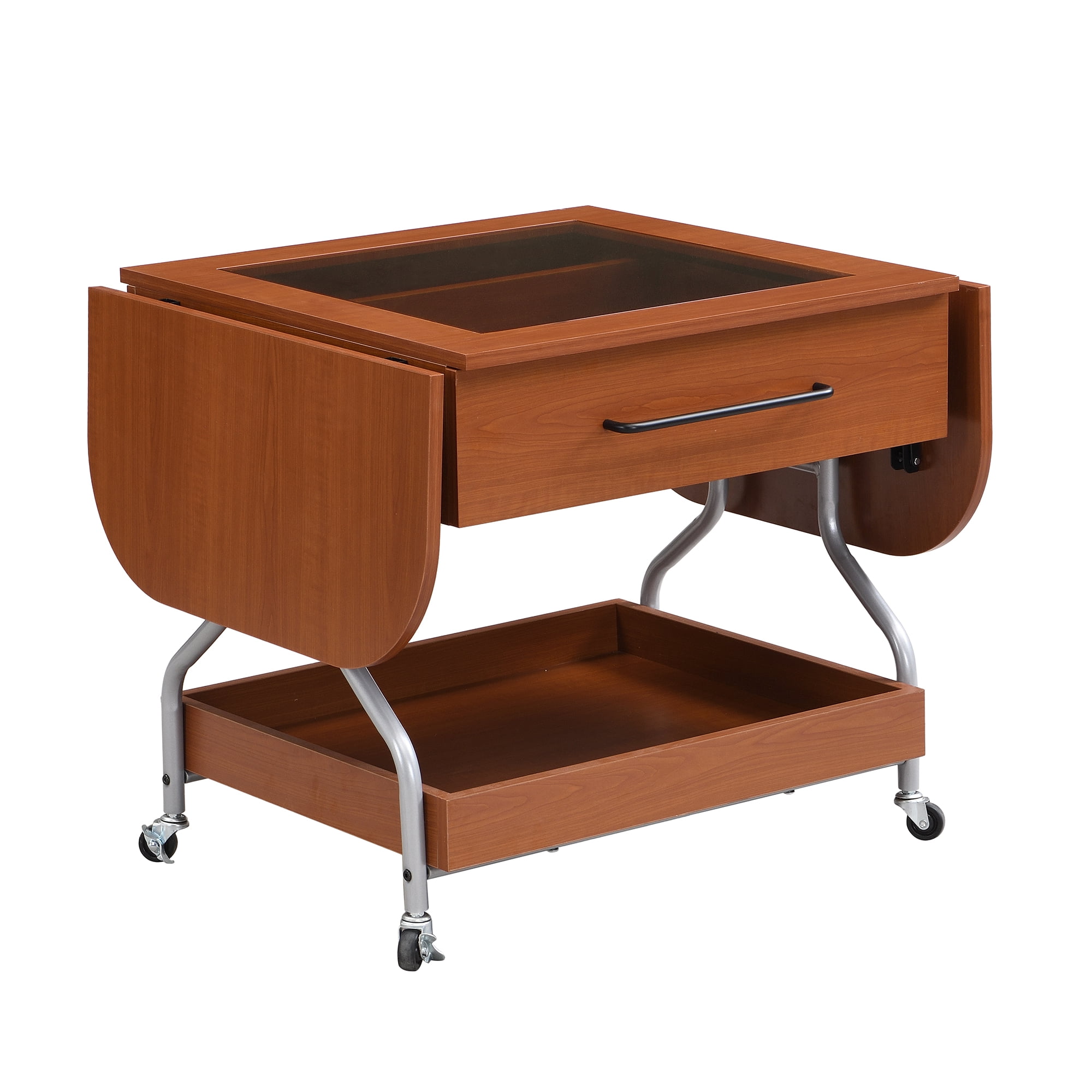 Aukfa Extended Coffee Table with Drawer and Wheels, 2-Tier Central Table Converts to Dining Table for Living Room