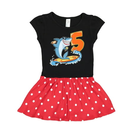 

Inktastic Fifth Birthday Surfing Shark with Hot Dog and Ice Cream Gift Toddler Girl Dress