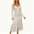 thumbnail image 6 of Women's Maxi Dress Long Dress Long Sleeve Western Style Button Front Gathered Detail Sexy Dress for Spring Fall,Beige,L, 6 of 6