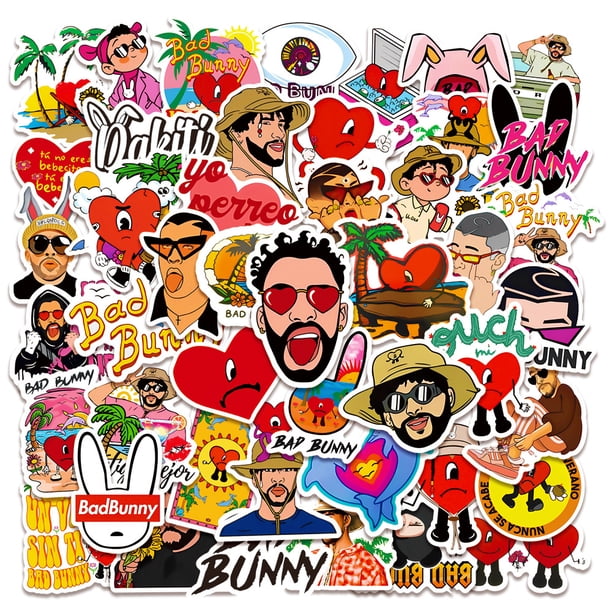 Paquete de pegatinas Bads Bunnys Anime, vinilo impermeable, 50 unidades