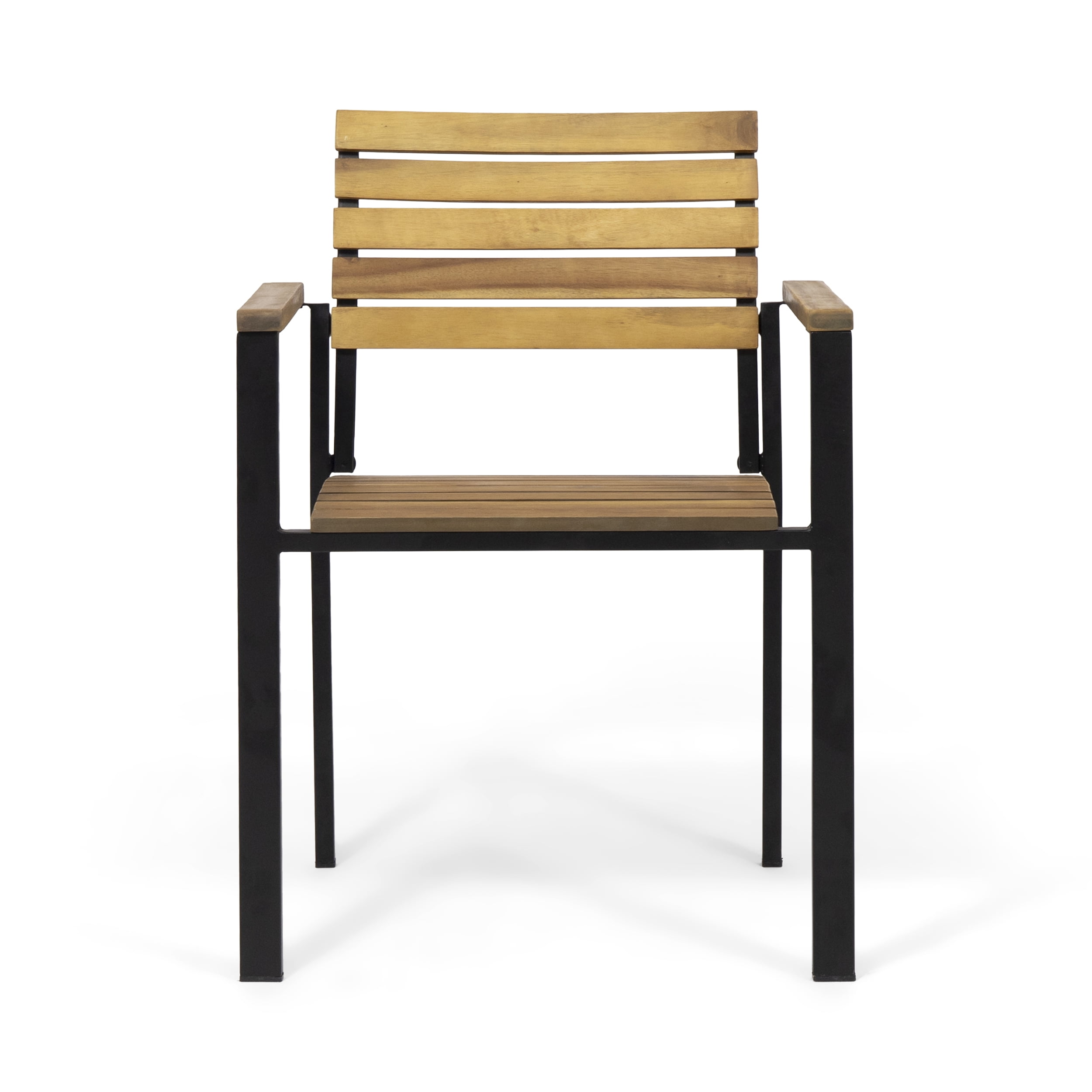 Jaylah Outdoor Wood and Iron Dining Chairs, Set of 2, Teak and Black