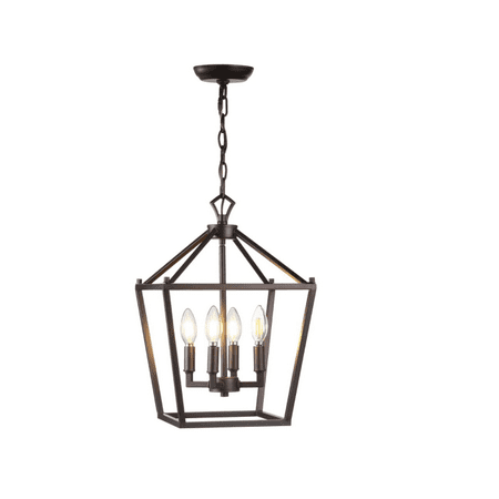 

JONATHAN Y Pagoda 12 in. 4-Bulb Oil Rubbed Bronze Lantern Metal LED Pendant (NEW OPEN BOX)