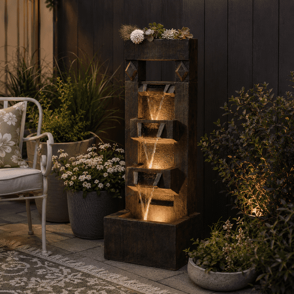 Outdoor Fountains and Indoor Waterfalls 4 Floor-Standing Water Fountain Outdoor with LED Lights and Pump for Garden, Living Room, Patio, Home Decor