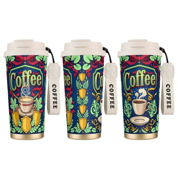 1pc Coffee Tumbler 18oz Retro Cafe & Floral Print, Leak-proof Stainless Steel Travel Mug