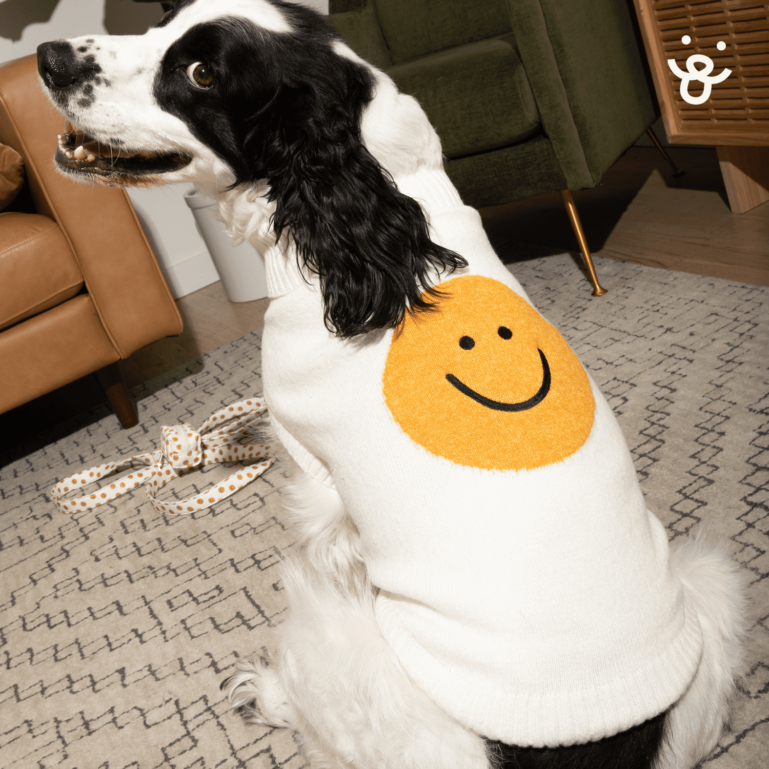 Oodles Tan Spiffy Smiley Face Turtle Neck Fall Dog Sweater, Small
