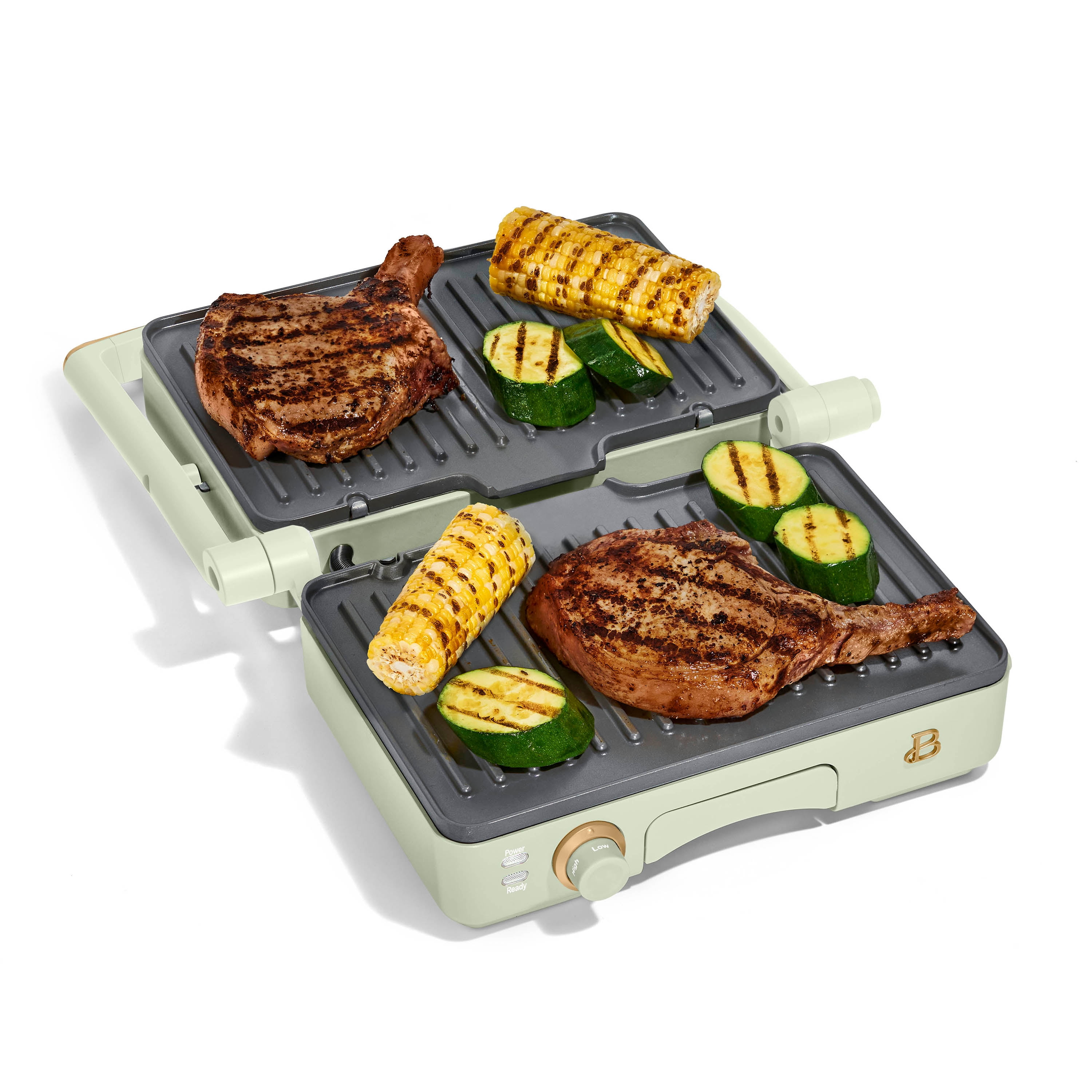 Beautiful 2-in-1 Panini Press & Grill with Detachable Plates, Sage Green by Drew Barrymore