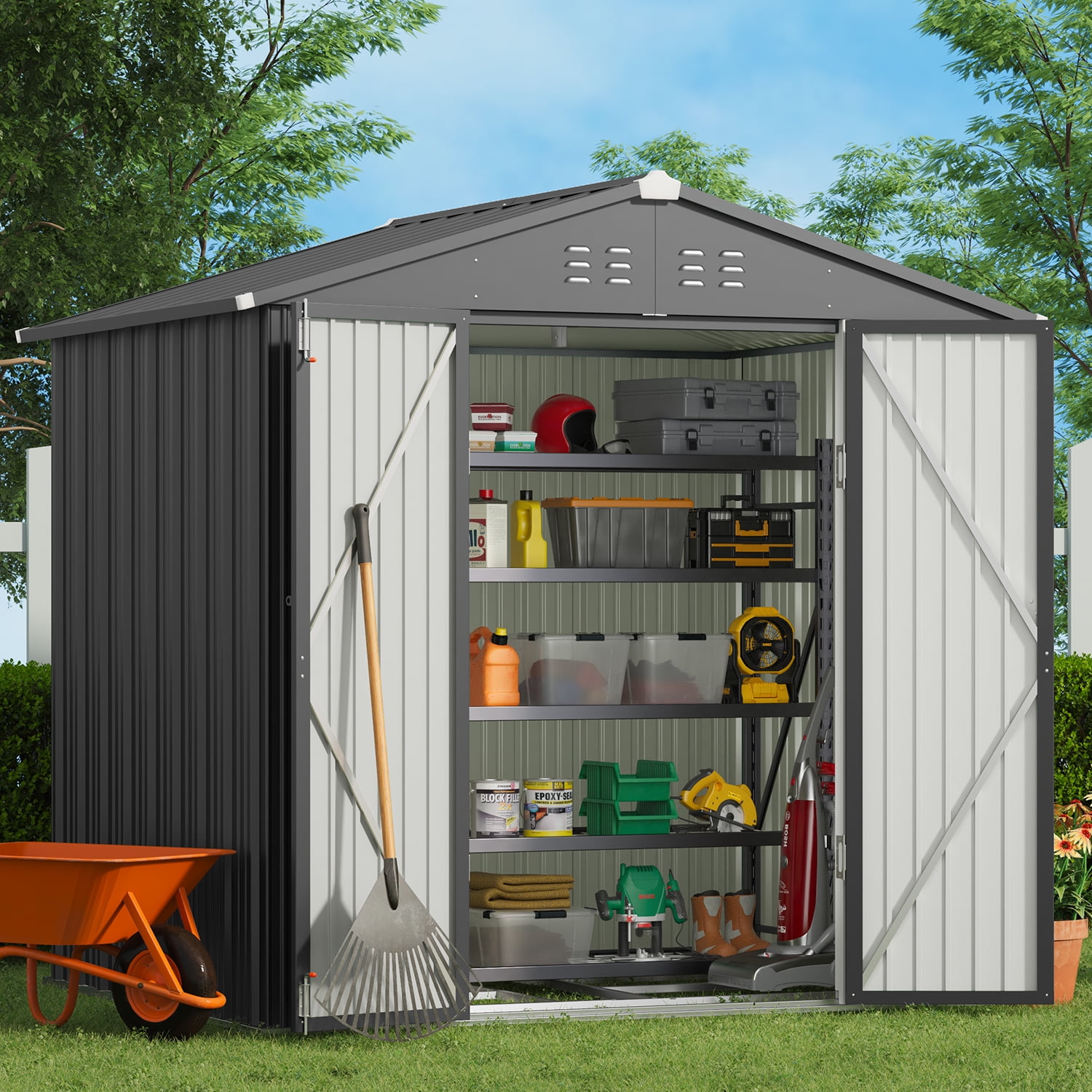 Lofka 6ft x 4ft Metal Garden Shed for Outdoor Storage, Grey