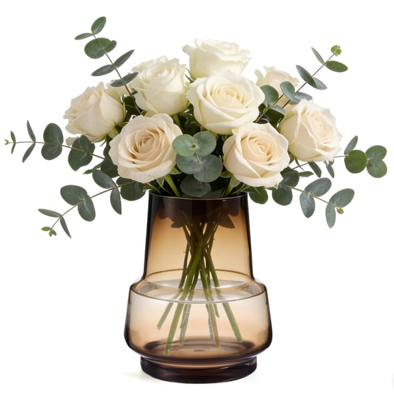 Brown Glass Vase, 7.5 in Tall Modern Vase for Home Decor, Decorative Flower Vase for Fresh Cut Flowers, Table Centerpieces in Living Room, Dining Room, Bedroom