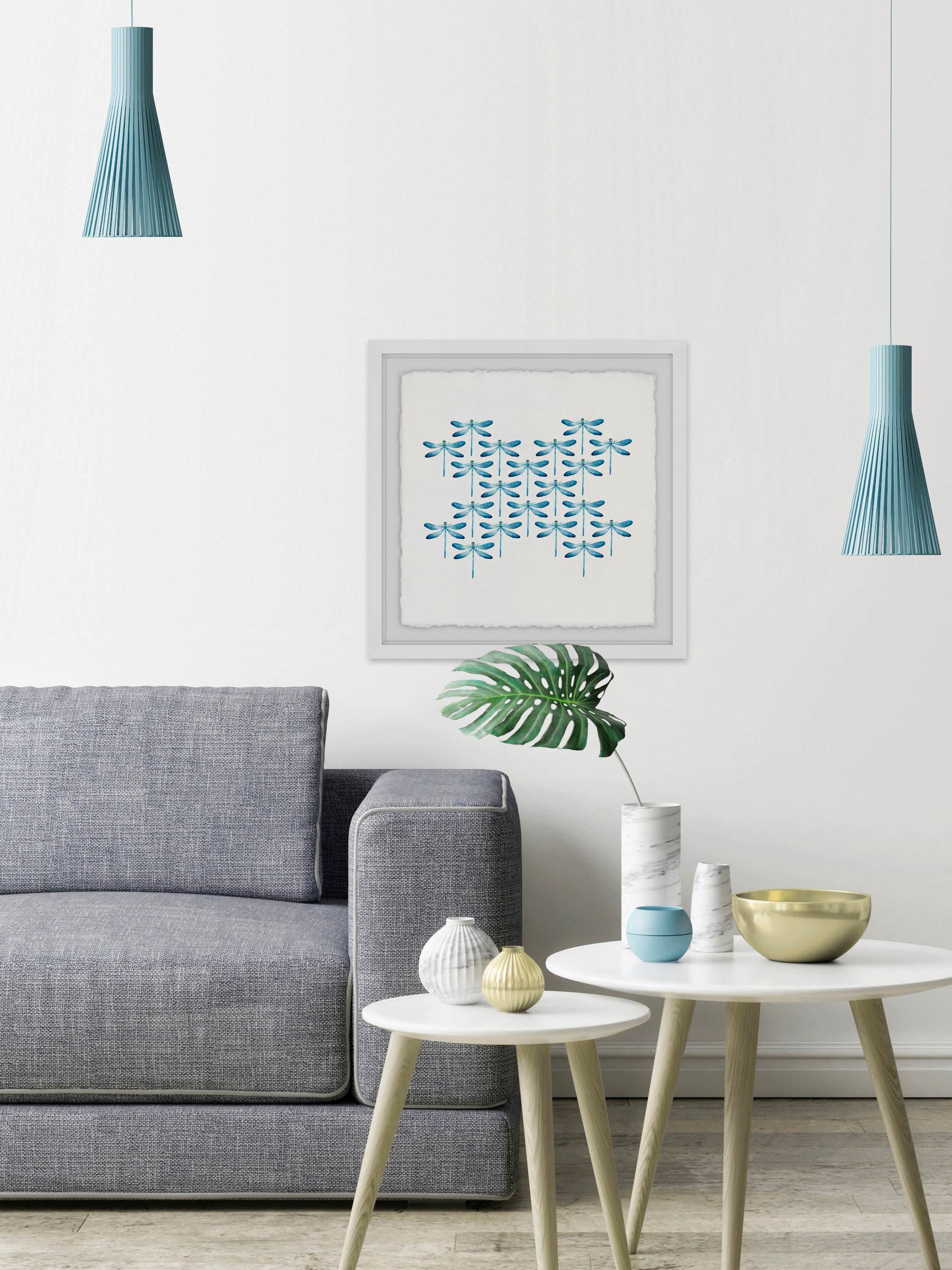 Blue Dragonfly Rows Framed Painting Print