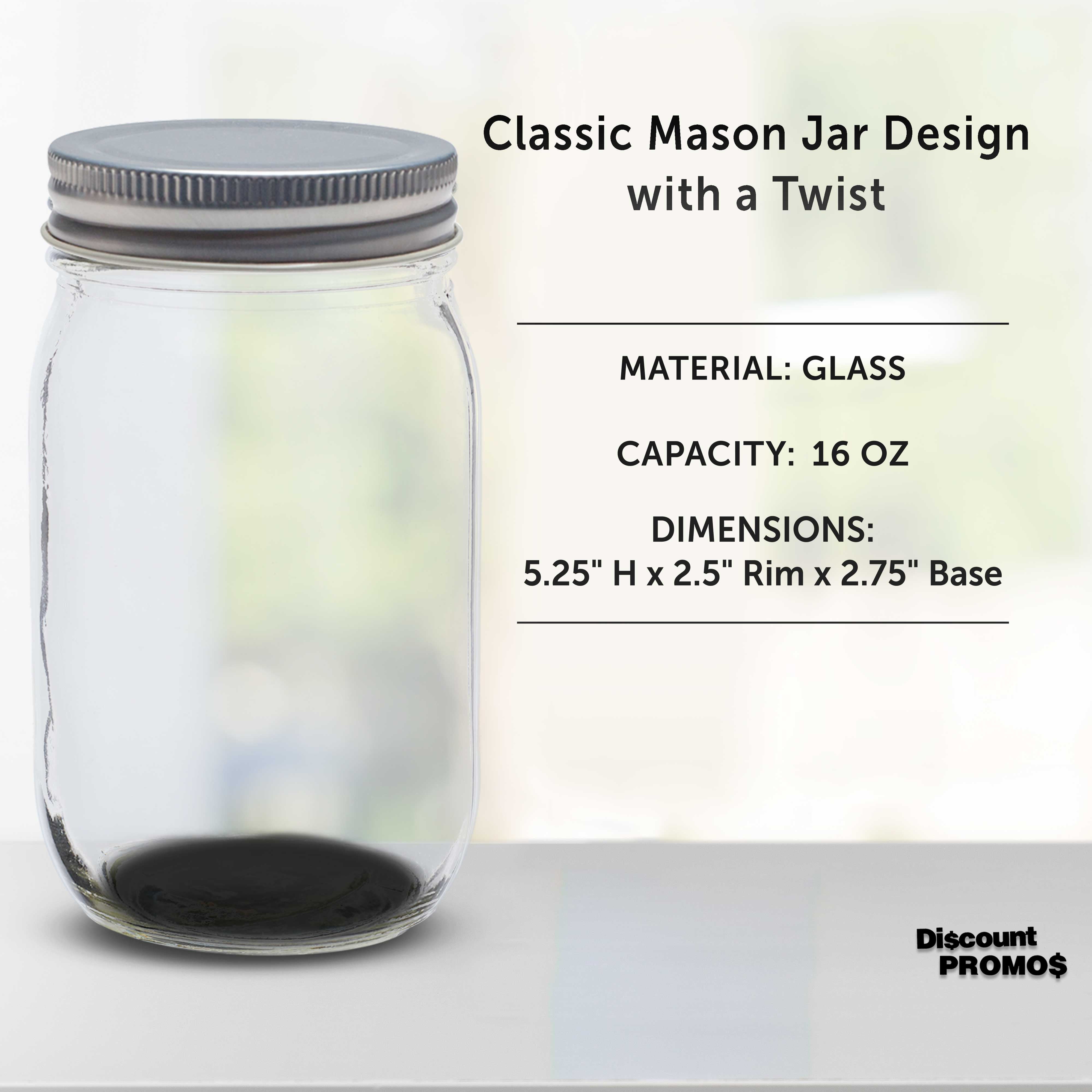 DISCOUNT PROMOS Custom Mason Jars with Lids 16 oz. Set of 50, Personalized  Bulk Pack - Glass Jars for Overnight Oats, Candies, Fruits, Pickles