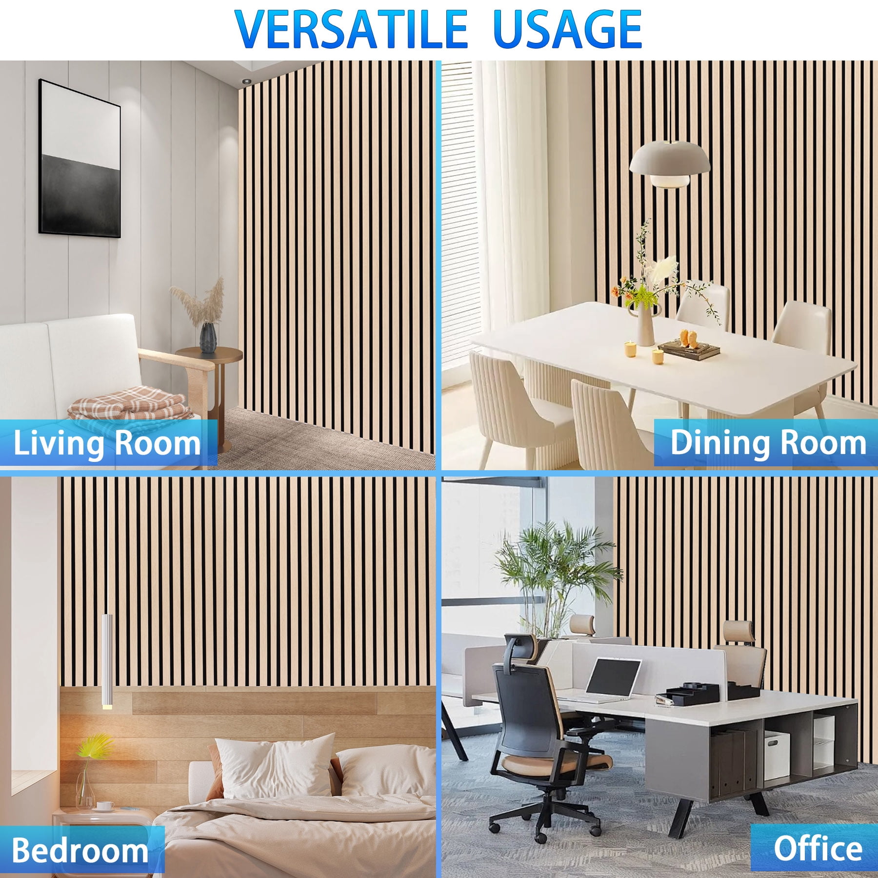 3D Slat Acoustic Wall Panels with Wood Finish Accent, 4 Pack Sound Absorbing Paneling for Studio, Office, Living Room, Bedroom Interior Decor (Natural Walnut, 48''L x 24''W)