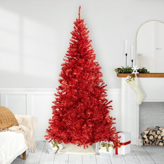 Northlight Artificial Tinsel Christmas Tree - 7' - Red - Unlit